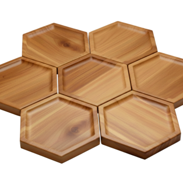 Acacia Wood Hexagonal Modular Serving Trays & Coasters Set - The Hive Classic